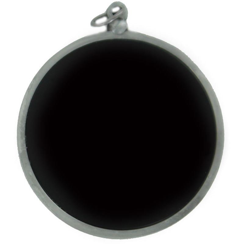 2-3/4 INCH DIE CAST TWO SIDED SILVER MEDAL WITH 2 INCH RECESSED BLACK DISCS BOTH SIDES
