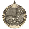 2-3/4 Inch Field Hockey Medal 3- Dimensional Die Cast Satin in Antique Brass, Pewter or Bronze Finish