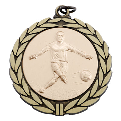 2 3/4 INCH MEDAL FRAME WITH SOCCER MALE MEDALLION - MULTIPLE COLORS