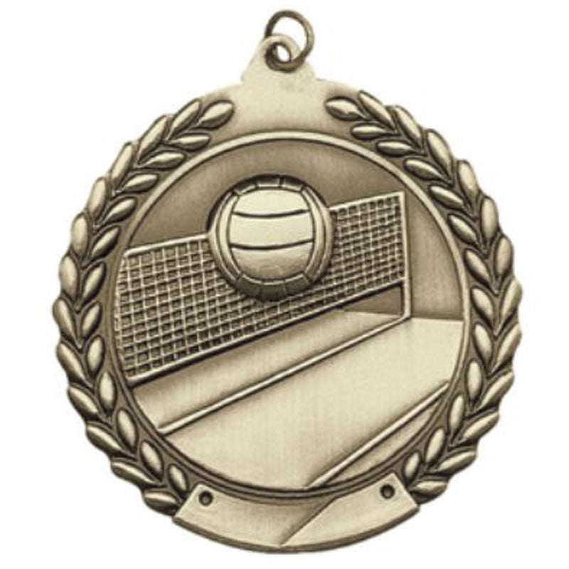 2-3/4 Inch Tennis Medal 3- Dimensional Die Cast Satin in Antique Brass, Pewter or Bronze Finish
