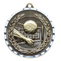 2-3/4 Inch Volleyball Medal 3- Dimensional Diamond Engraved Cast Satin in Antique Brass, Pewter or Bronze Finish