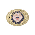 2-3/4 x 3-5/8 INCH GOLD OVAL DIE CAST BELT BUCKLE WITH 2 INCH UNITED STATES NAVY INSERT