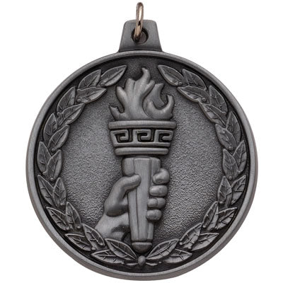 2 Inch Die-Struck Achievement Torch Medal in Silver