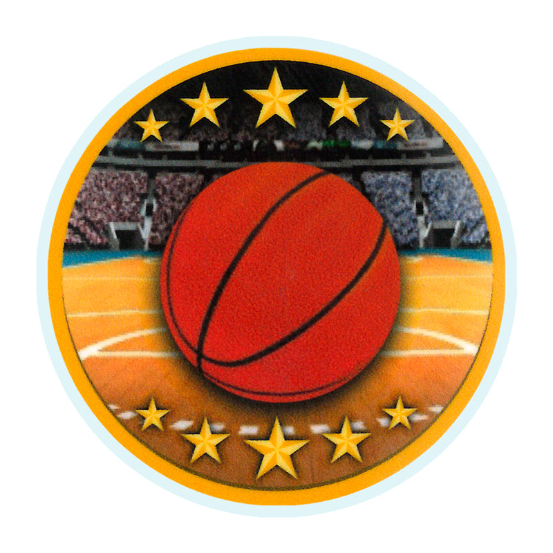 2 Inch in Diameter Round Basketball Themed Insert with Mylar Detailing