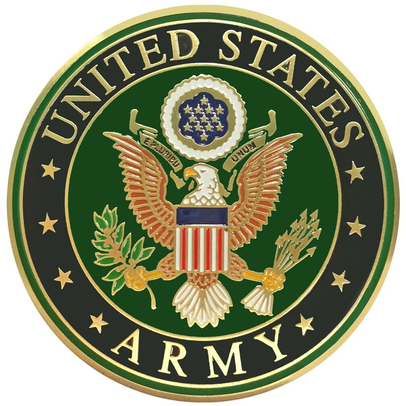 2 INCH ETCHED ENAMELED BRASS U.S. ARMY SHIELD EMBLEM MEDALLION INSERT