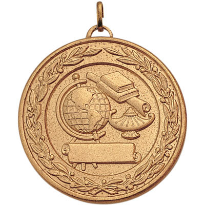 2 Inch Die-Struck Academic Themed Medal with Antique Finish in Gold, Silver, or Bronze