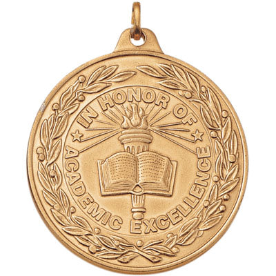 2 Inch Die-Struck Academic Excellence Medal with Antique Finish in Gold, Silver, or Bronze