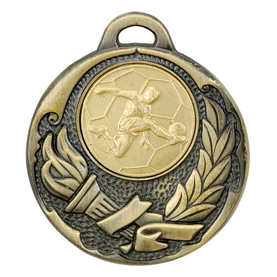 2 INCH MEDAL FRAME, SOCCER MALE 1 INCH MEDALLION - MULTIPLE COLORS