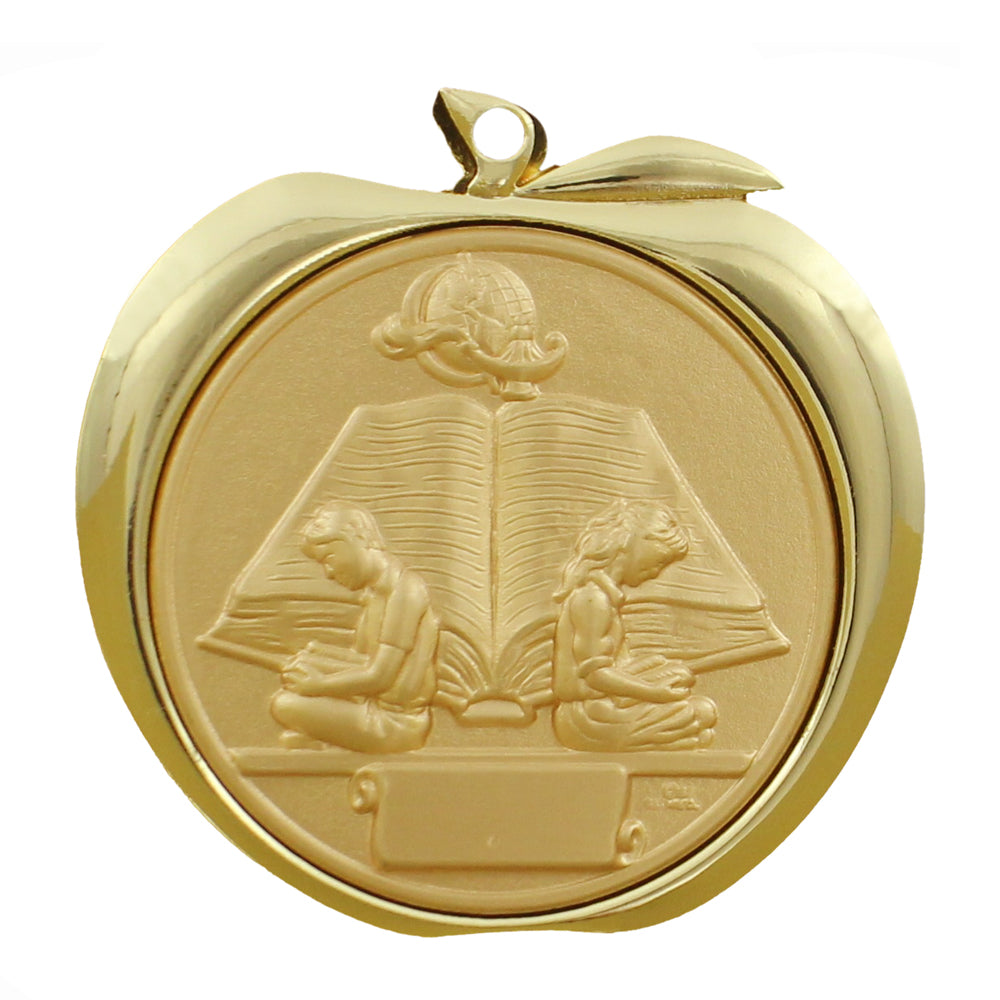 2 Inch Reading Themed Apple Medal in Gold, Silver, or Bronze