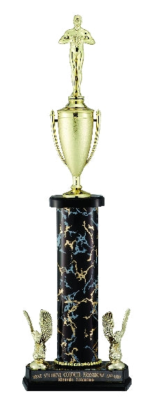 21-1/2, 22-1/2, 23-1/2 INCH ONE COLUMN TROPHY WITH CUP AND TRIMS, TAKES FIGURE
