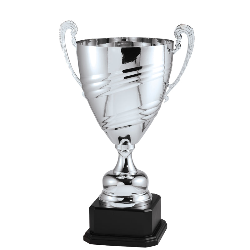 21-1/2 INCH BRIGHT POLISHED SILVER METAL ITALIAN TROPHY CUP