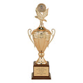 21 INCH SAVOIA SERIES TROPHY WITH 11 INCH METAL GOLD/SILVER CUP TAKES RISER AND INSERT