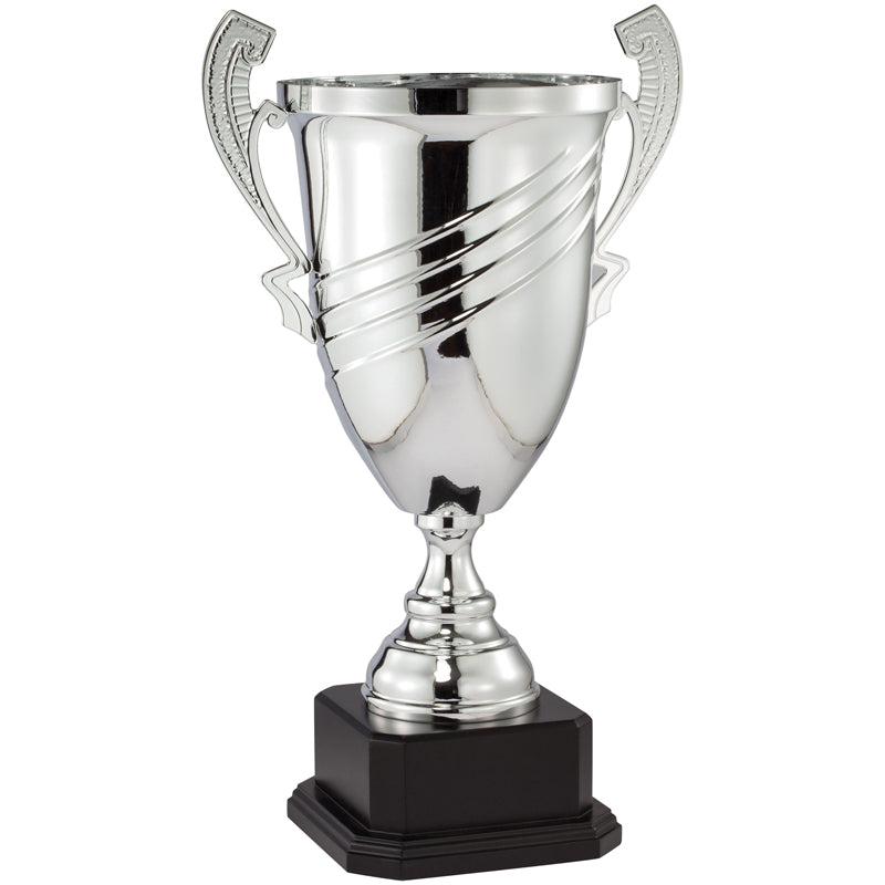 21 INCH SILVER METAL SWIRL CUP ON BLACK MARBLE BASE