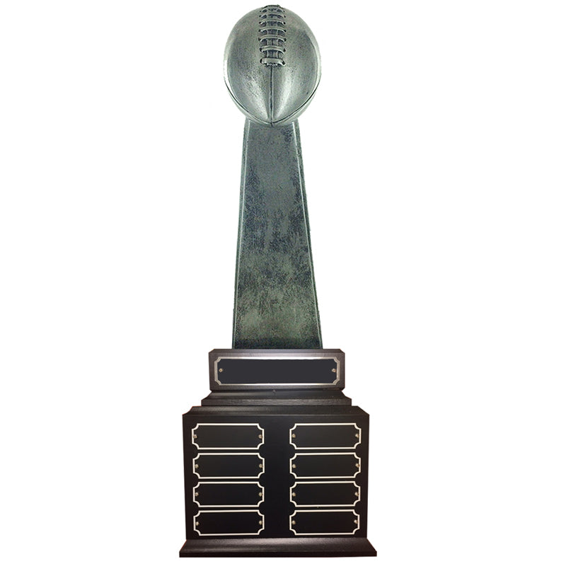 22-1/2 INCH ANTIQUE SILVER PERPETUAL FANTASY FOOTBALL TROPHY WITH 16 NAME PLATES