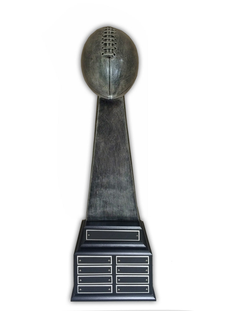 22-1/2 INCH ANTIQUE SILVER PERPETUAL FANTASY FOOTBALL TROPHY WITH 24 NAME PLATES