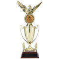 22-3/4 INCH EAGLE FIGURE TROPHY WITH 13 INCH GOLD CUP, FIGURE, AND TRIMS-EAGLE HOLDS 2 INCH INSERT