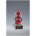 5 1/4" Red Egg Shaped Art Glass on Clear Glass Base with Black Laserable Aluminum Plate