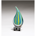 8 1/4" Multi-Colored Teardrop Art Glass on Clear Glass Base with Black Laserable Aluminum Plate
