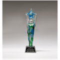 11 1/2" Star Achiever Art Glass on Clear Glass Base with Black Laserable Aluminum Plate