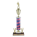 23, 24, 25 INCH ONE COLUMN STARS AND STRIPES TROPHY WITH CUP, EAGLE TRIMS AND TAKES FIGURE