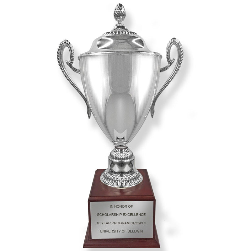 23 INCH ITALIAN SILVER PLATED TROPHY CUP WITH LID