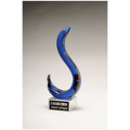 11" Modern Swan Design Art Glass on Clear Glass Base with Black Laserable Aluminum Plate