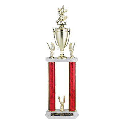 24-1/2, 25-1/2, 26-1/2 INCH SPLASH TWO COLUMN TROPHY WITH CUP, EAGLE TRIMS AND TAKES FIGURE