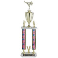 25-1/2, 26-1/2, 27-1/2 INCH TWO COLUMN STARS AND STRIPES TROPHY WITH CUP, EAGLE TRIMS AND TAKES FIGURE