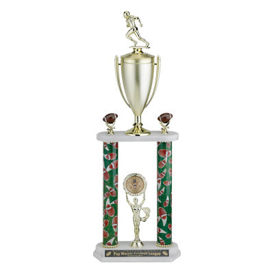 25-1/2, 26-1/2, 27-1/2 INCH TWO COLUMN TROPHY WITH 2 INCH INSERT, CUP  AND TRIMS