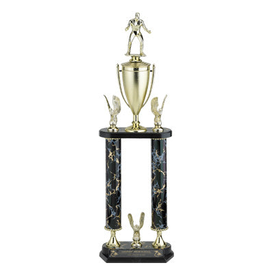 25, 26, 27 INCH TWO COLUMN TROPHY WITH CUP AND EAGLE TRIMS
