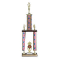 25, 27, 29 INCH THREE COLUMN STARS AND STRIPES TROPHY WITH CUP, EAGLE TRIMS, 2 INCH INSERT AND TAKES FIGURE