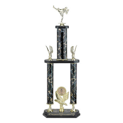 26-1/2, 28-1/2, 30-1/2 INCH THREE COLUMN TROPHY WITH EAGLE TRIMS, HOLDS 2 INCH INSERT AND TAKES FIGURE