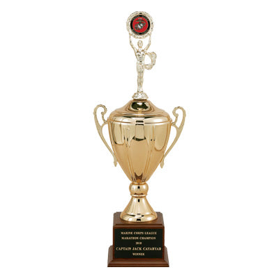 26 INCH SAVOIA SERIES TROPHY WITH 12-1/2 INCH METAL GOLD/SILVER CUP TAKES RISER AND INSERT