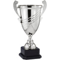 26 INCH SILVER METAL SWIRL CUP ON MARBLE BASE