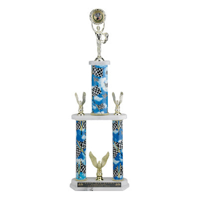 27-1/2, 29-1/2, 31-1/2 INCH SPORT THREE COLUMN TROPHY WITH 2 INCH INSERT AND TRIMS