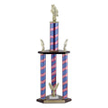 27-1/2, 31-1/2, 35-1/2 INCH FOUR COLUMN STARS AND STRIPES TROPHY WITH EAGLE TRIMS AND TAKES FIGURE