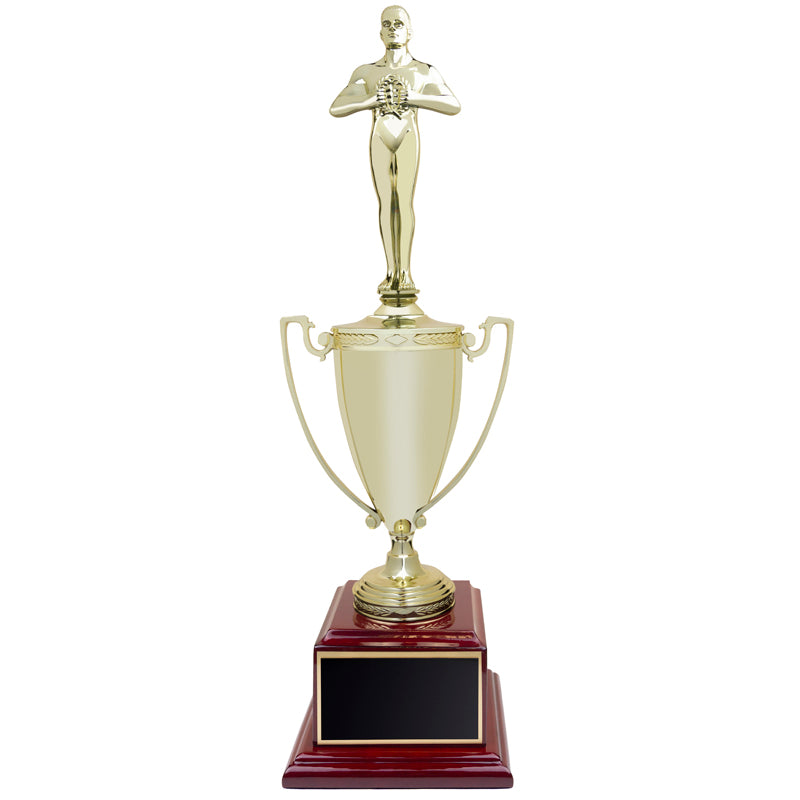 27 INCH METAL LOVING CUP TROPHY BRIGHT GOLD OSCAR FIGURE