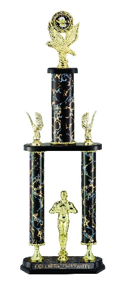 28, 30, 32 INCH BLACK AND GOLD THREE COLUMN WITH FIGURE AND TRIM, TAKES RISER AND INSERT