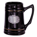 28 OUNCE BLACK CERAMIC BEER MUG WITH PEWTER CASTING