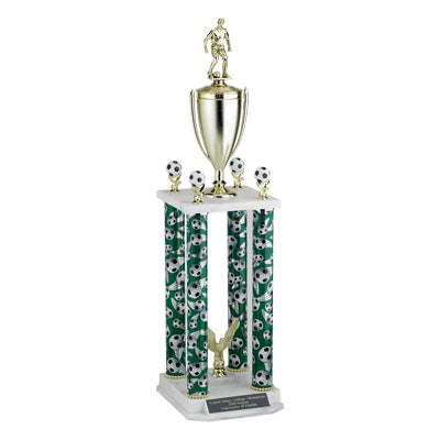 29, 32, 35 INCH FOUR COLUMN TROPHY WITH CUP  AND TRIMS
