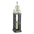 29, 32, 35 INCH FOUR COLUMN TROPHY WITH CUP, FIGURE AND EAGLE TRIMS