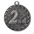 Metal 2-Inch in Diameter Round 2nd Place Medal with Customizable Back in Antique Silver