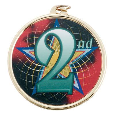 2-1/4 Inch in Diameter Round 2nd Place Mylar Detailed Gold Medal with Customizable Back