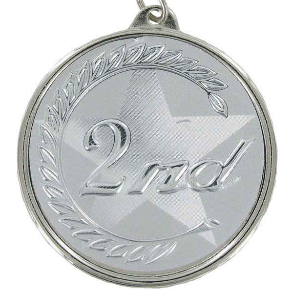 2-1/8 Inch in Diameter Round 2nd Place Mylar Detailed Silver Medal with Customizable Back