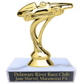 3-1/2 INCH HEIGHT PINEWOOD CAR DIRBY TROPHY ON WHITE MARBLE BASE