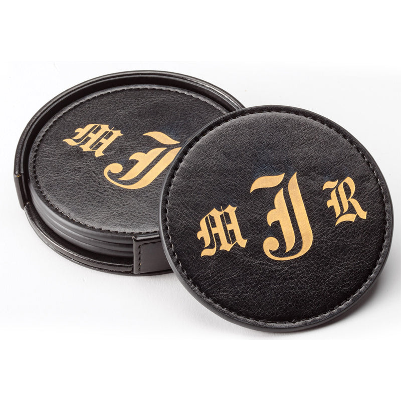 3-1/2 INCH LEATHERETTE COASTERS IN BLACK FOR LAZER ENGRAVING