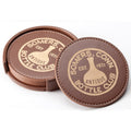 3-1/2 INCH LEATHERETTE COASTERS IN BROWN/TAN FOR LAZER ENGRAVING