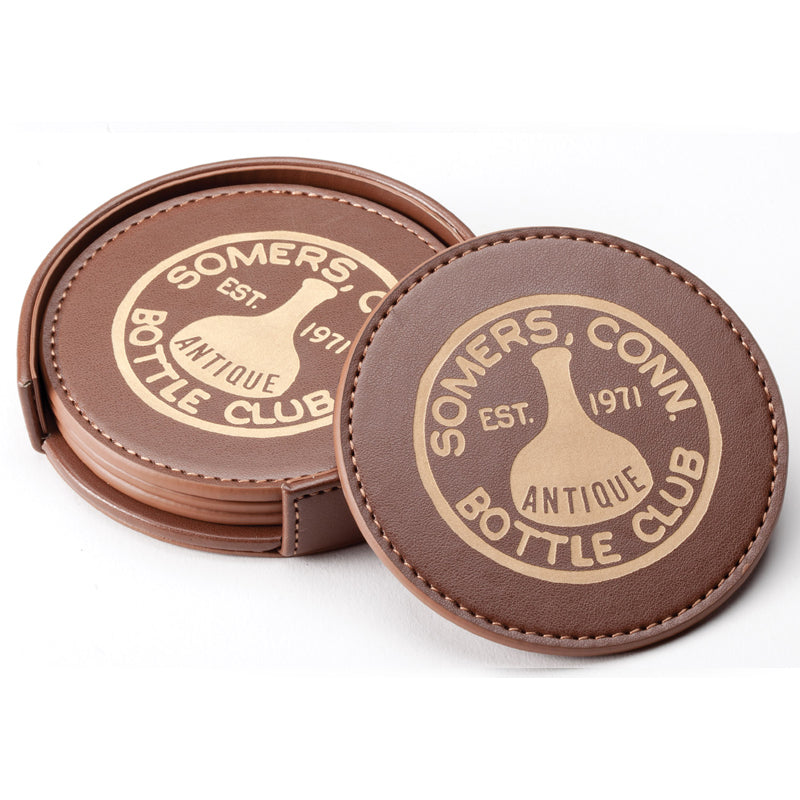 3-1/2 INCH LEATHERETTE COASTERS IN BROWN/TAN FOR LAZER ENGRAVING