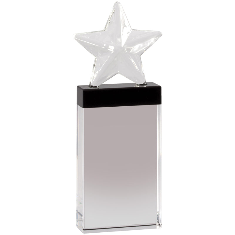 3-1/4 x 9 INCHES OPTICAL CRYSTAL FROSTED STAR AWARD WITH CRYSTAL COLUMN BASE