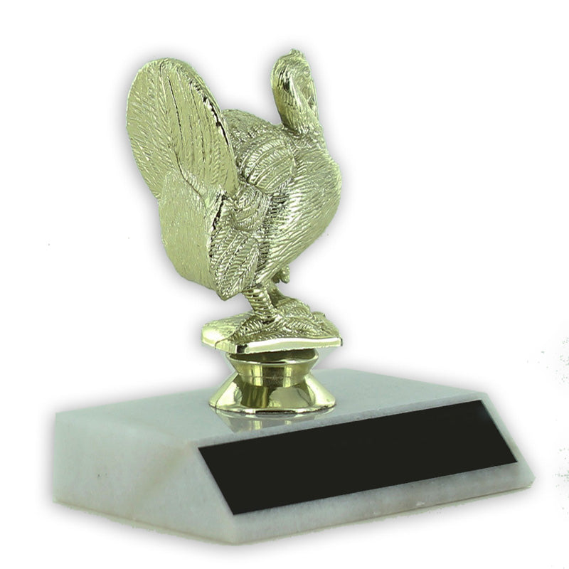 3-3/4 INCH TURKEY FIGURE TROPHY ON WHITE MARBLE BASE